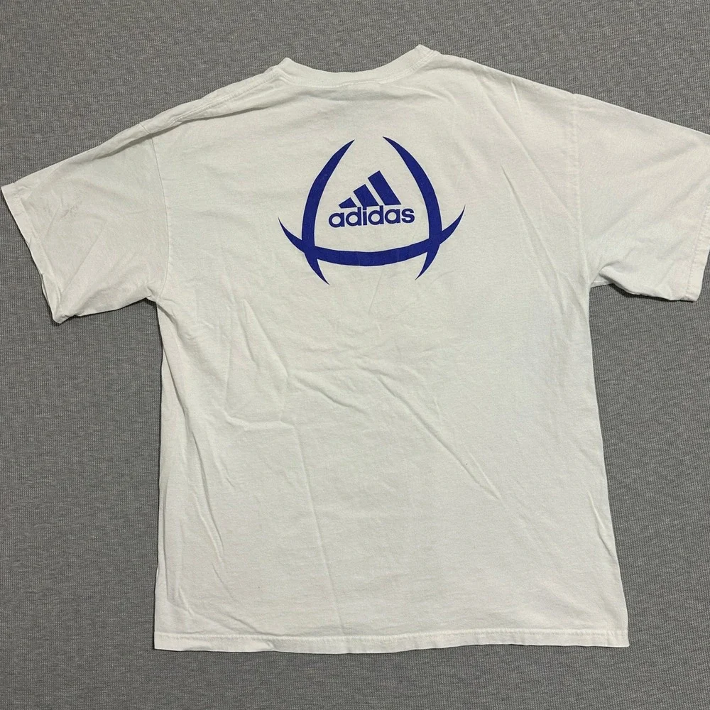 Vintage Adidas Soccer Graphic T-Shirt Mens Large White Y2K Short Sleeve Tee